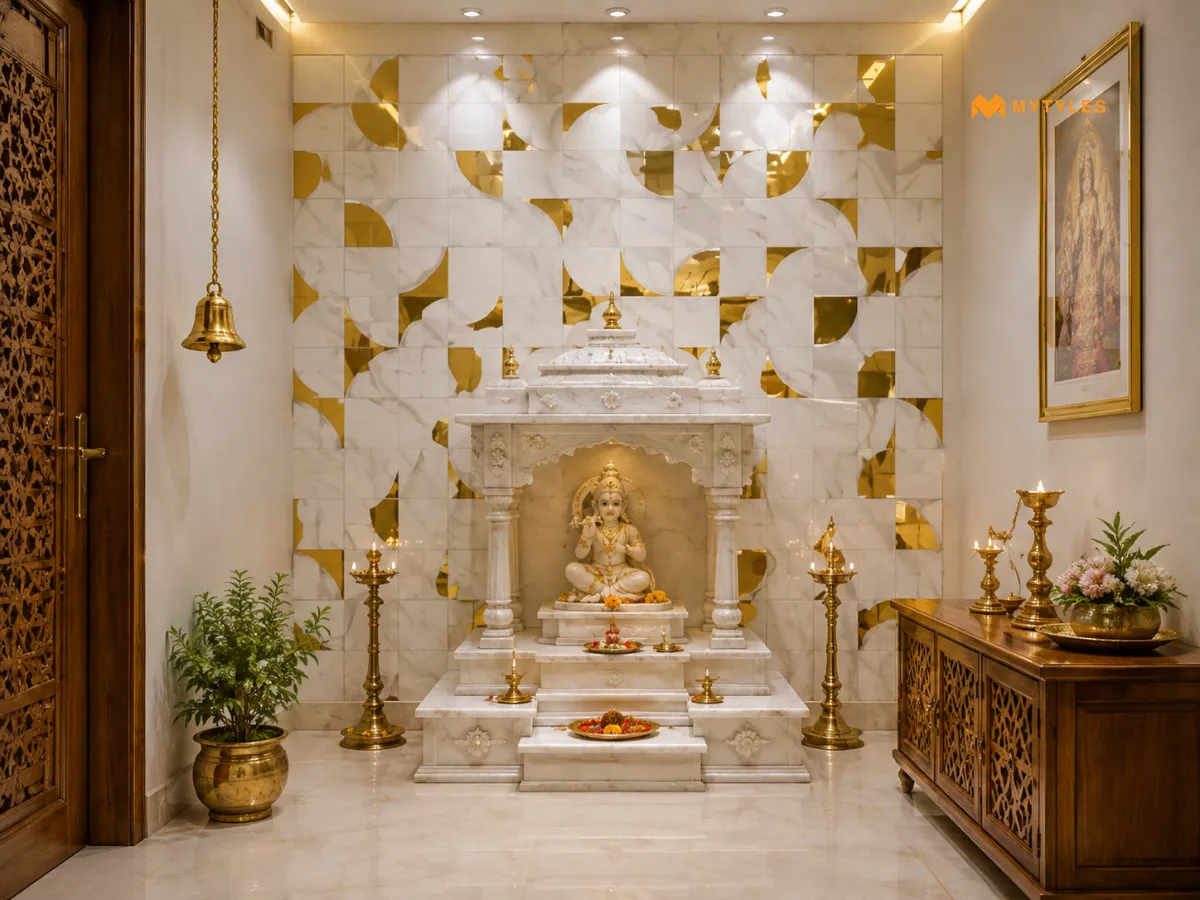 White and Gold Floral Inlay Tiles